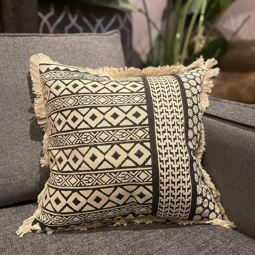 Quatropi Scatter Cushion Mono Tribal 45x45cm Black & Natural