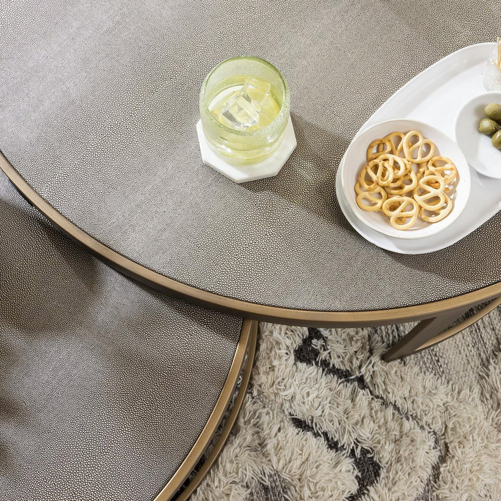 Quatropi Shagreen Round Nesting Coffee Tables Ø 94cm/74cm - Gold Metal Frame