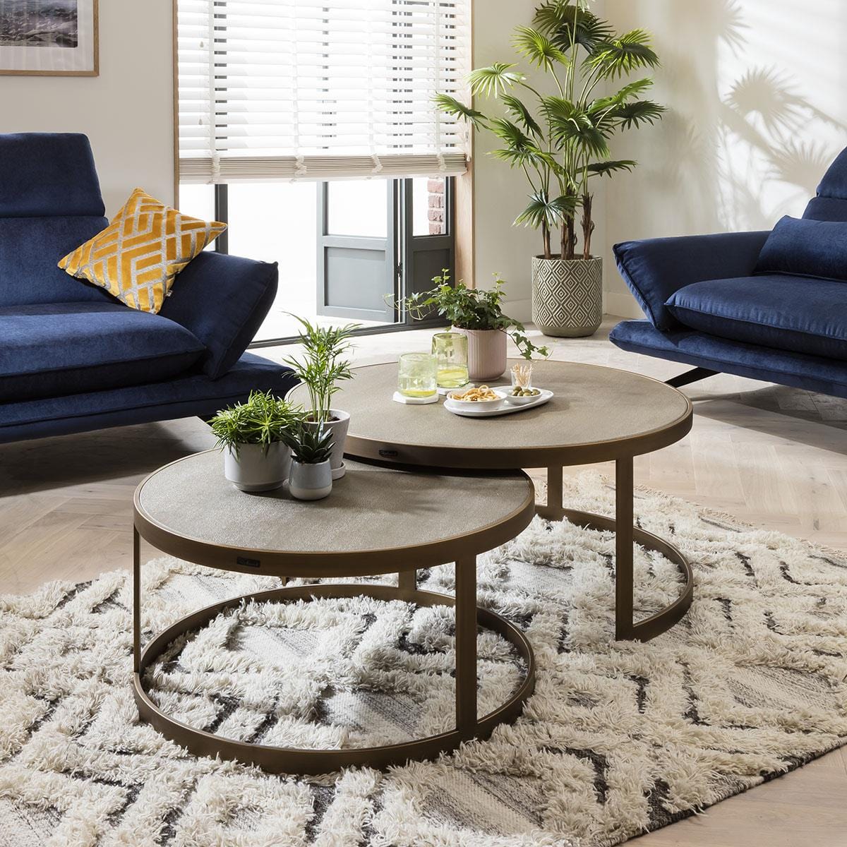 Quatropi Shagreen Round Nesting Coffee Tables Ø 94cm/74cm - Gold Metal Frame