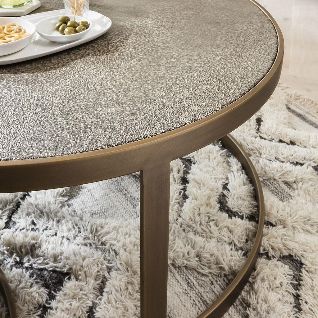 Quatropi Shagreen Round Nesting Coffee Tables Ø 94cm/74cm - Gold Metal Frame