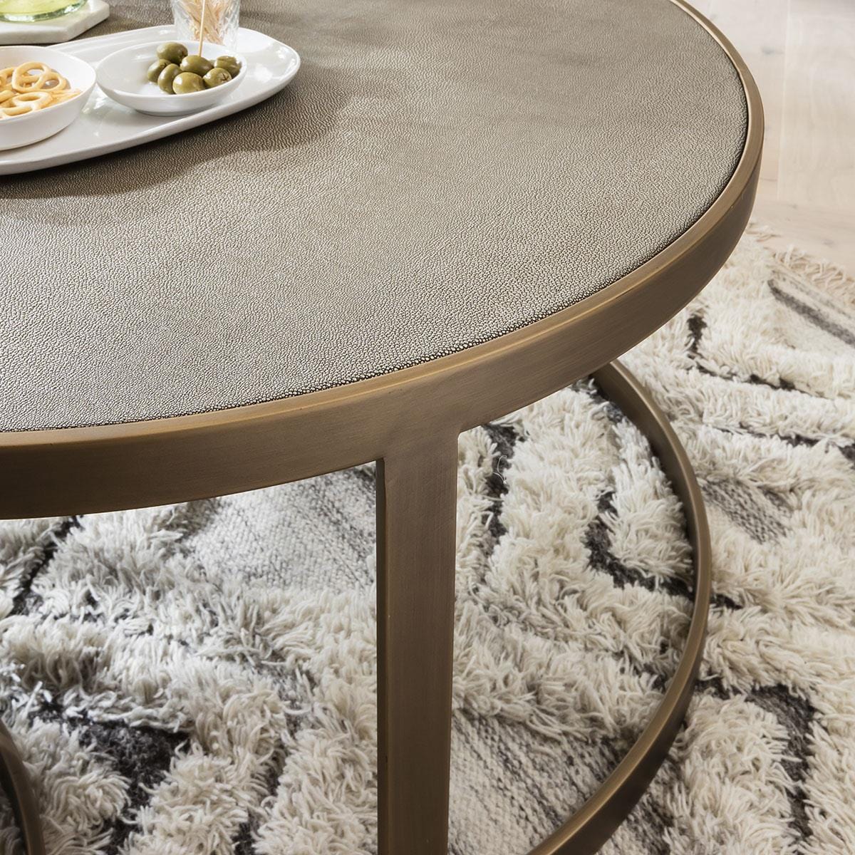 Quatropi Shagreen Round Nesting Coffee Tables Ø 94cm/74cm - Gold Metal Frame