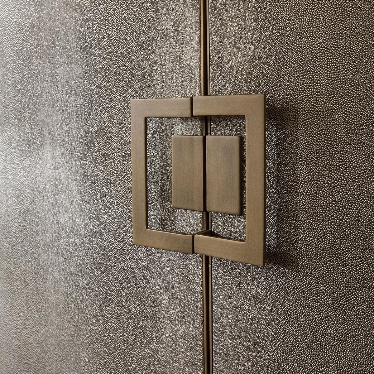 Quatropi Shagreen Tall Sideboard Gold - 97cmx182cm, Black Oak Frame, PU Leather