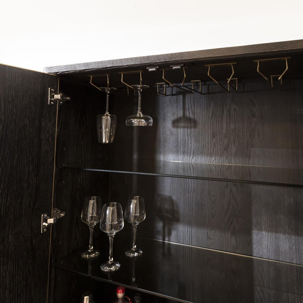 Quatropi Shagreen Tall Sideboard Gold - 97cmx182cm, Black Oak Frame, PU Leather