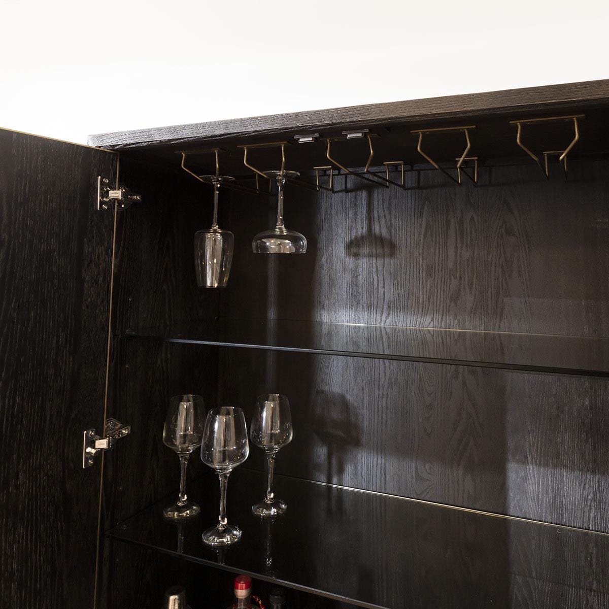 Quatropi Shagreen Tall Sideboard Gold - 97cmx182cm, Black Oak Frame, PU Leather