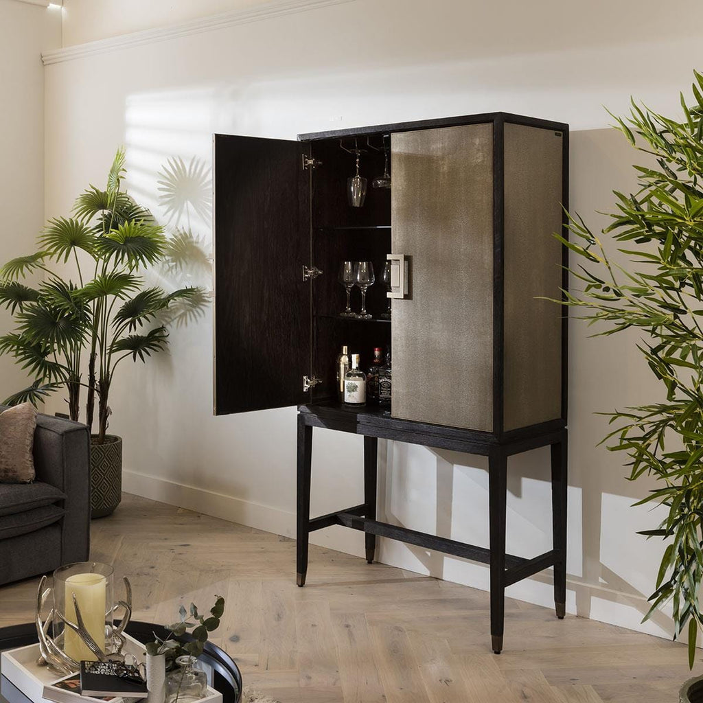 Quatropi Shagreen Tall Sideboard Gold - 97cmx182cm, Black Oak Frame, PU Leather