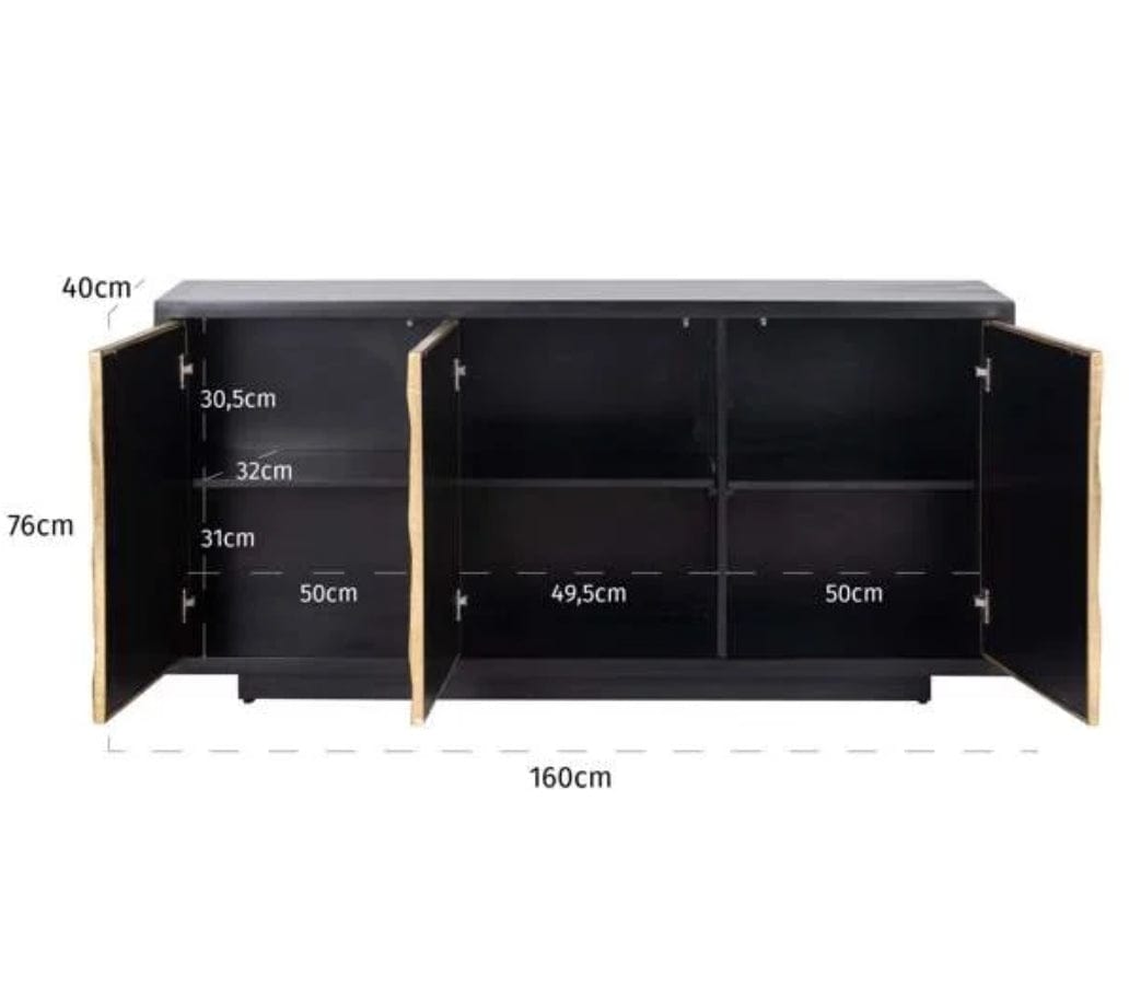 Quatropi Sideboard 160cm Brass - Black Cabinet, 3 Doors