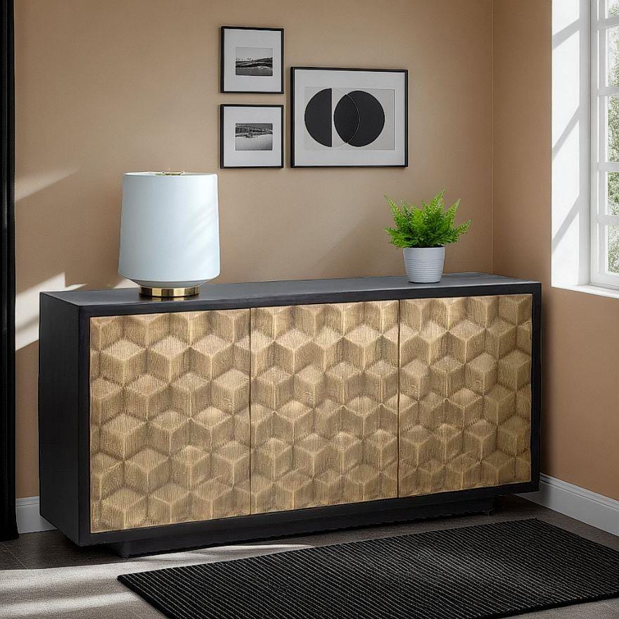 Quatropi Sideboard 160cm Brass - Black Cabinet, 3 Doors