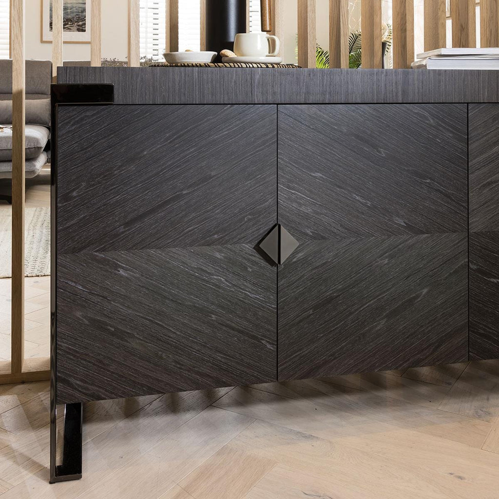 Quatropi Sideboard Cabinet 182cm Smoked Oak Wood Finish & Rifle Grey Metal Legs