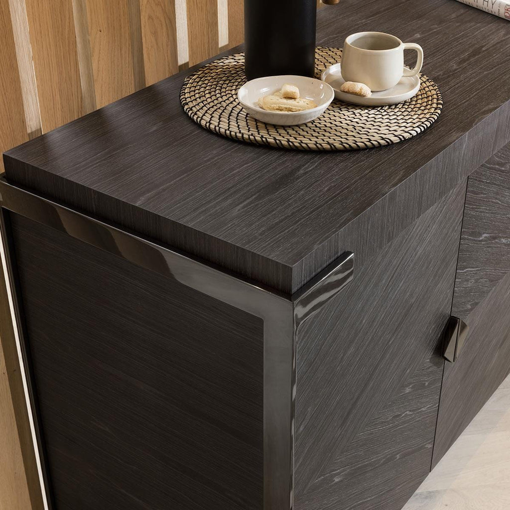Quatropi Sideboard Cabinet 182cm Smoked Oak Wood Finish & Rifle Grey Metal Legs