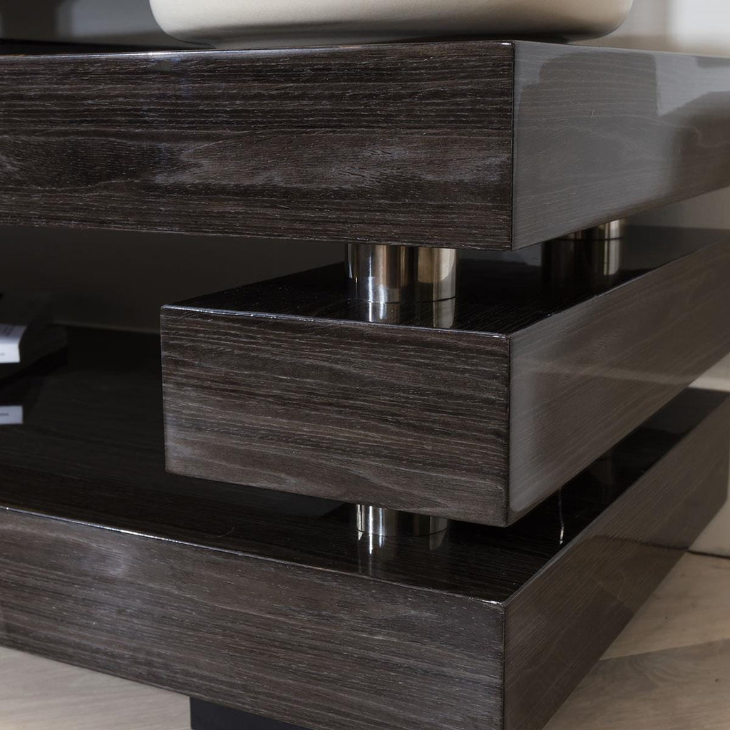 Quatropi Small TV Stand 120cm Dark Brown Smoked Oak Gloss - AV Shelf, 34cm Tall