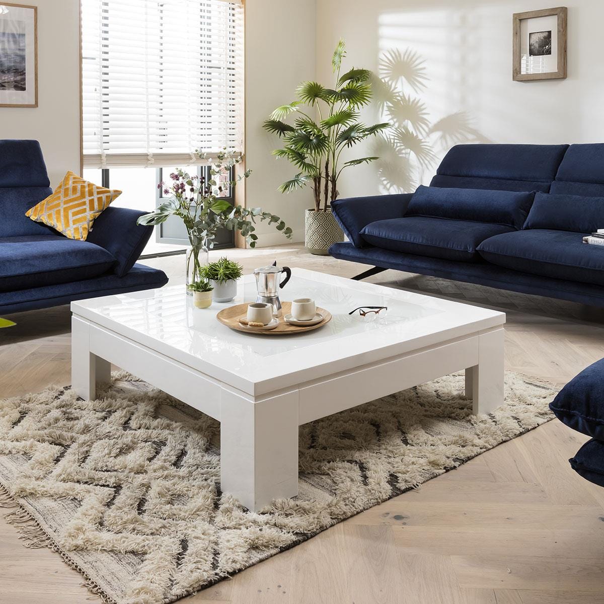 Quatropi Square Coffee Table 120cm White Gloss - Glass Top