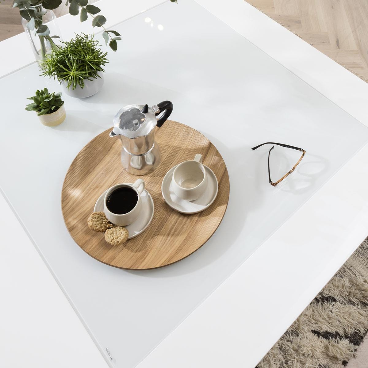 Quatropi Square Coffee Table 120cm White Gloss - Glass Top