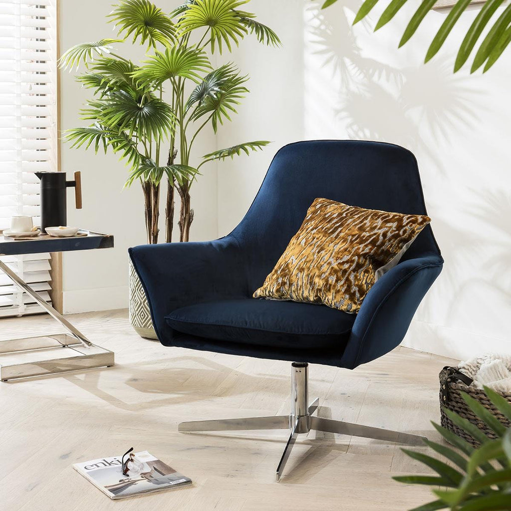 Quatropi Swivel Accent Chair Modern Blue Fabric & Silver Metal Base