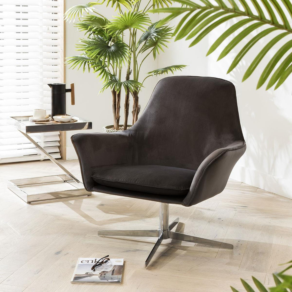 Quatropi Swivel Accent Chair Modern Grey Fabric & Silver Metal Base