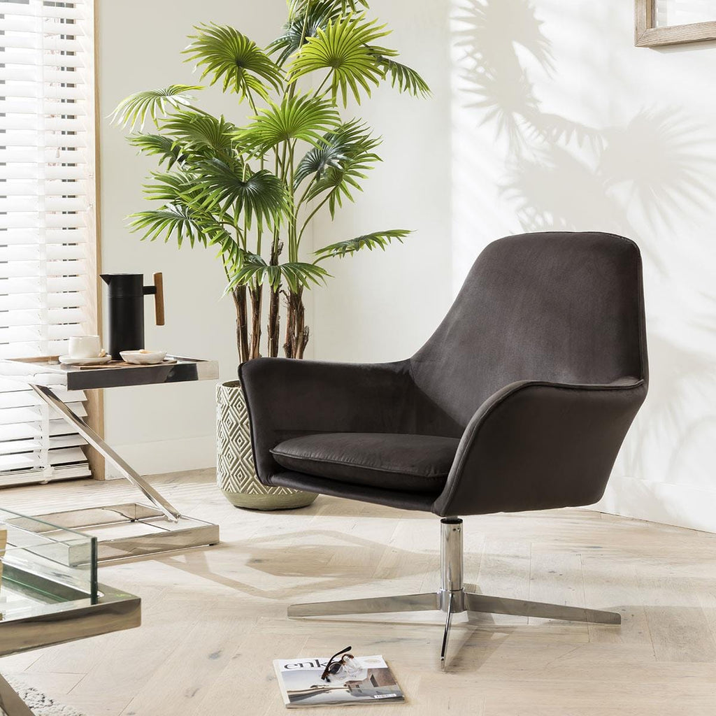 Quatropi Swivel Accent Chair Modern Grey Fabric & Silver Metal Base