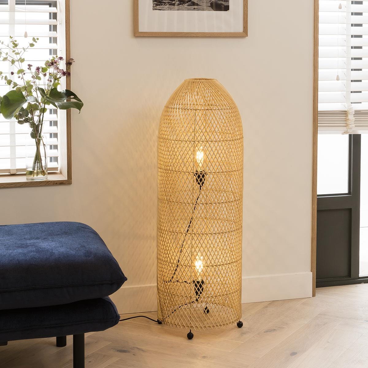 Quatropi Tall Blonde Rattan Lamp Brown 105cm Tall