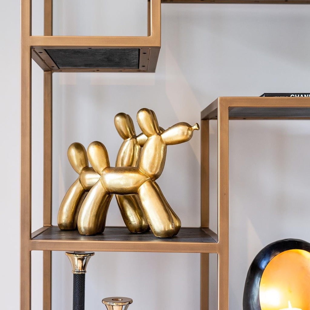 Quatropi Tall Shelving Unit With Drawers Black Oak Gold Stainless Steel 2200mm