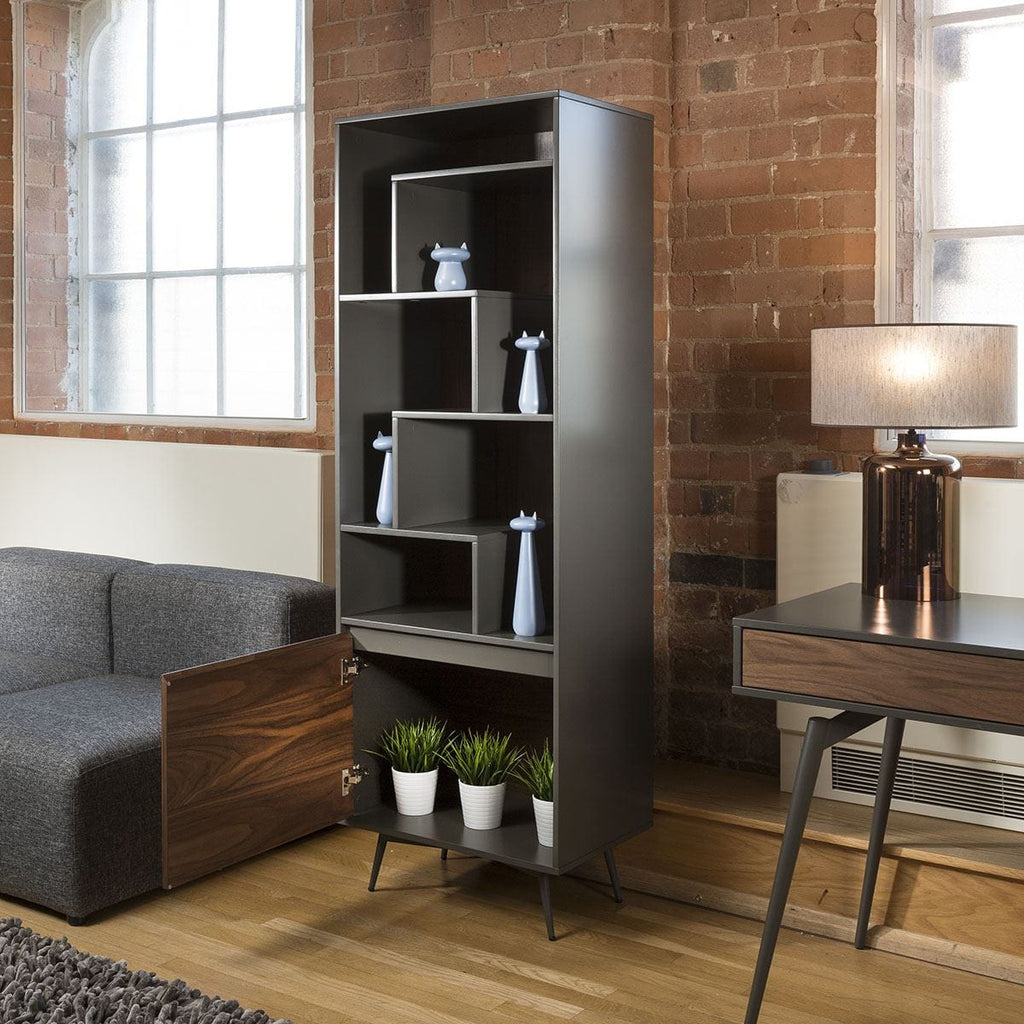 Quatropi Tembie Tall Bookcase / Display Cabinet Rich Walnut / Grey