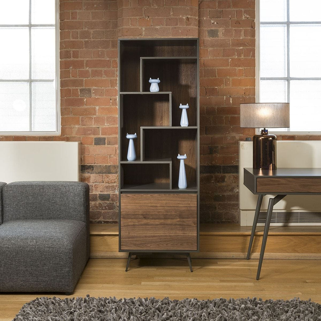 Quatropi Tembie Tall Bookcase / Display Cabinet Rich Walnut / Grey