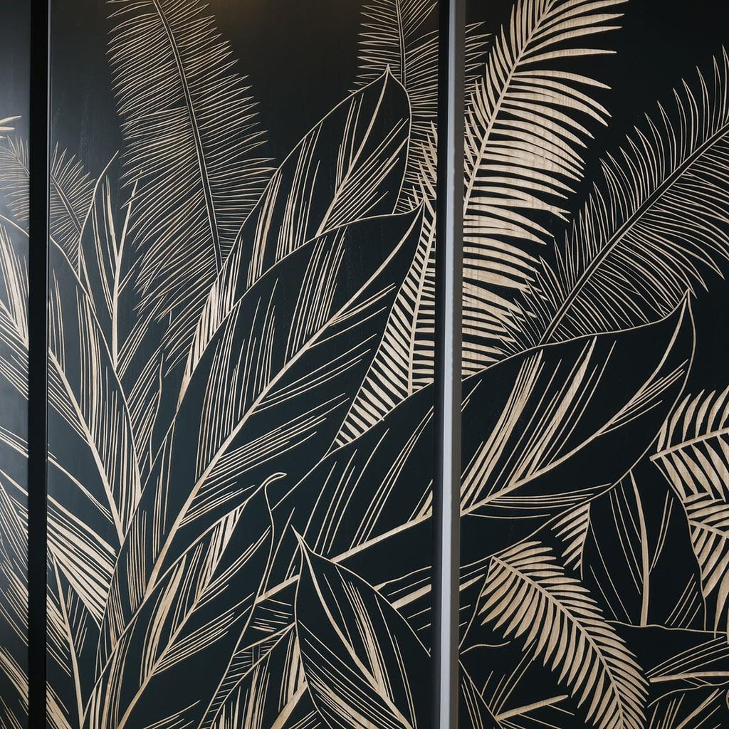 Black Palm Leaf 3 Panel Wall Art