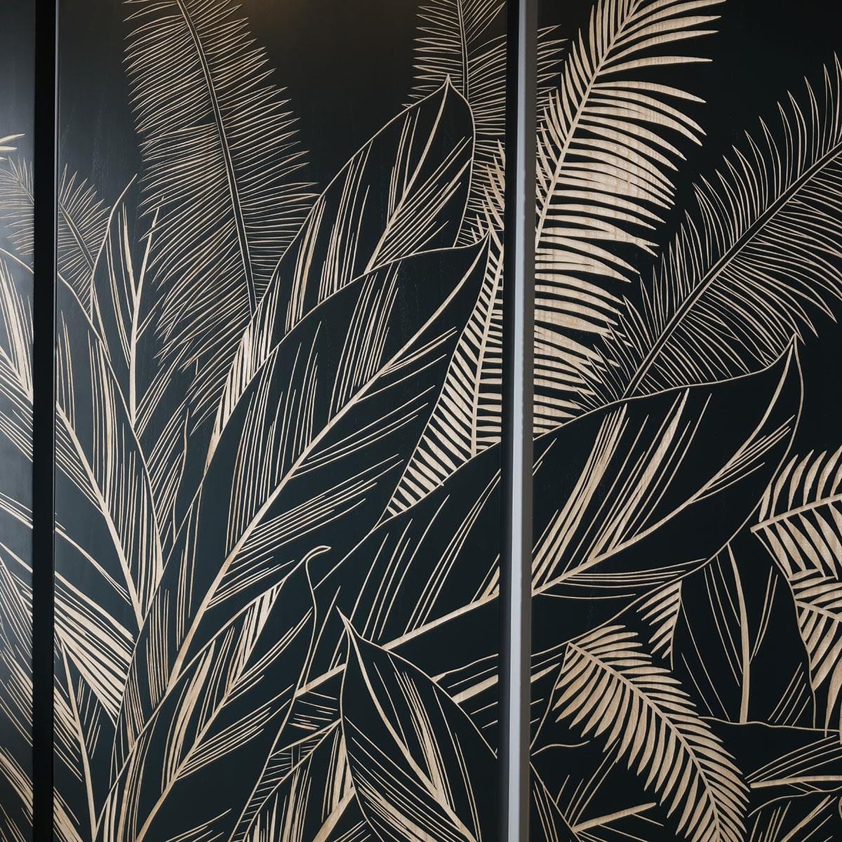 Black Palm Leaf 3 Panel Wall Art
