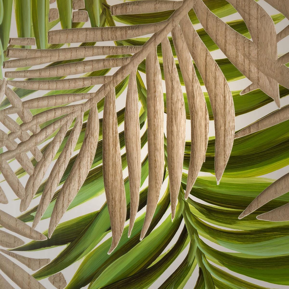 Large 1.2mx1.2m Wood Carved Palm Leaf Panel Wall Art - Jungle