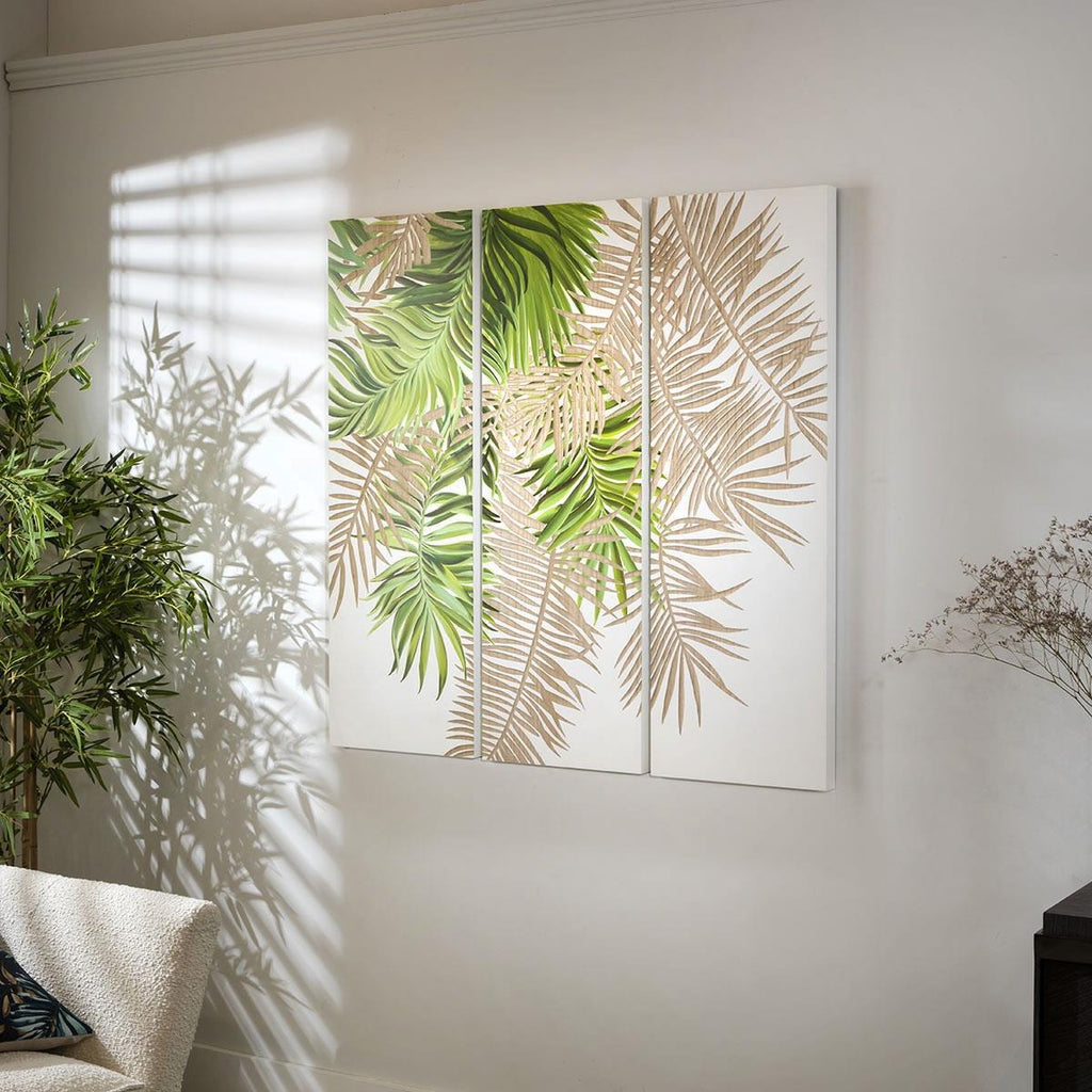 Large 1.2mx1.2m Wood Carved Palm Leaf Panel Wall Art - Jungle