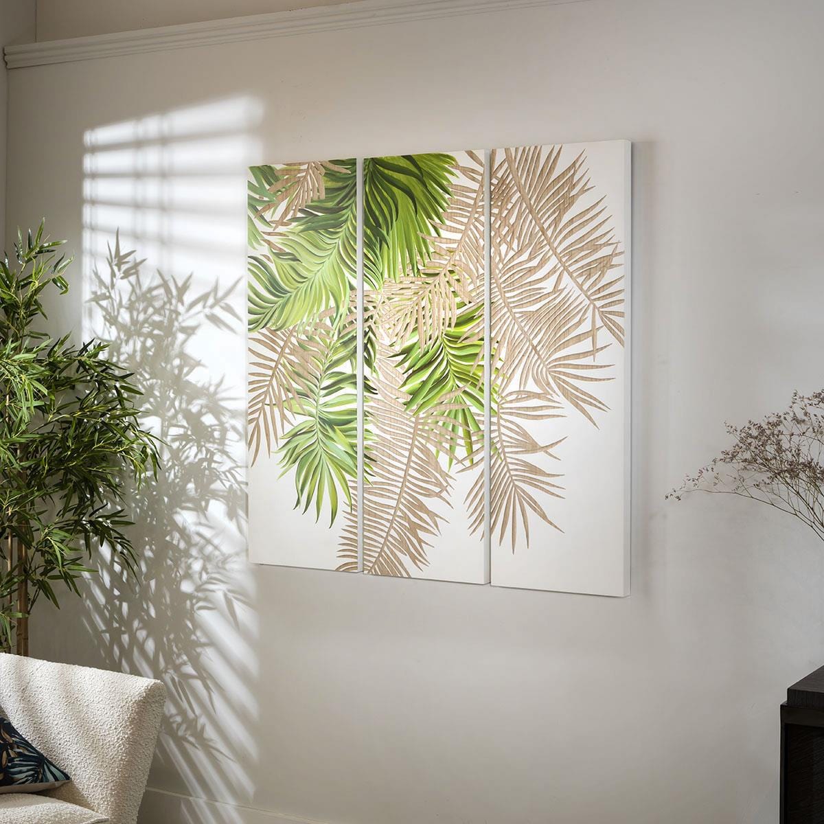 Large 1.2mx1.2m Wood Carved Palm Leaf Panel Wall Art - Jungle