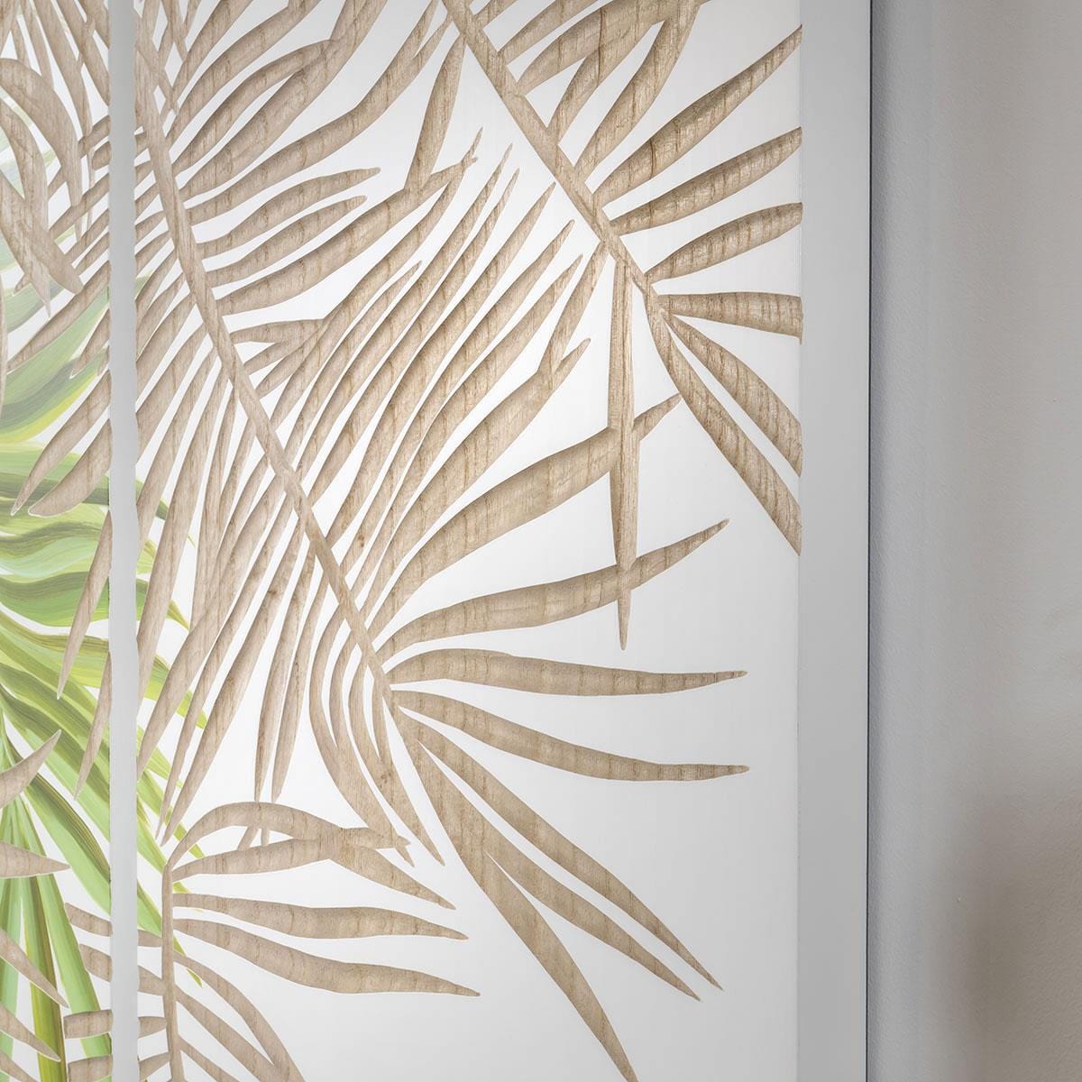 Large 1.2mx1.2m Wood Carved Palm Leaf Panel Wall Art - Jungle