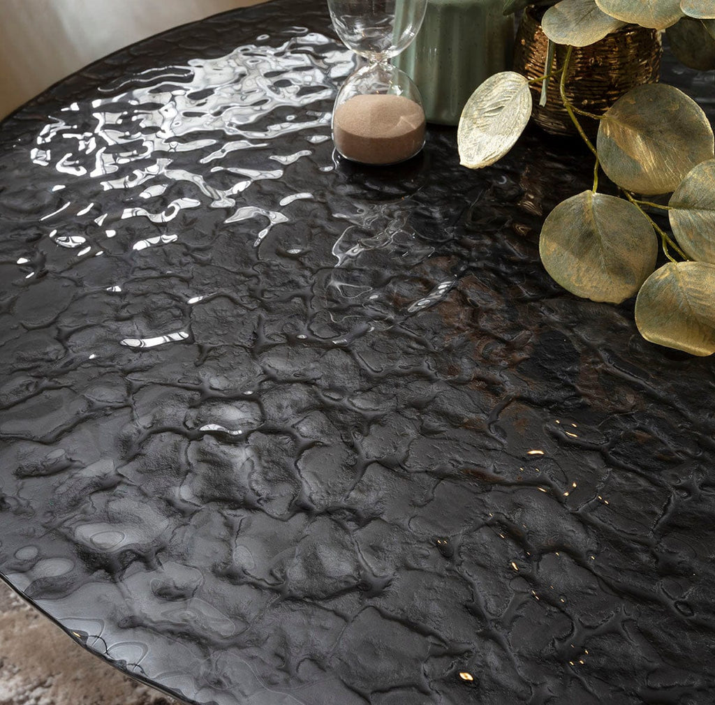 Sapphire Modern Round Black Glass Coffee Table with Gold Frame 100cm