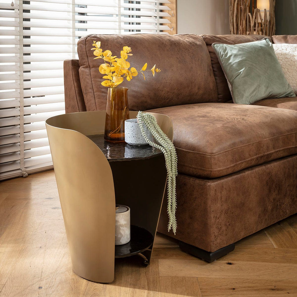 Sapphire Modern Round Black Glass Lamp Side Table with Gold Frame 50cm