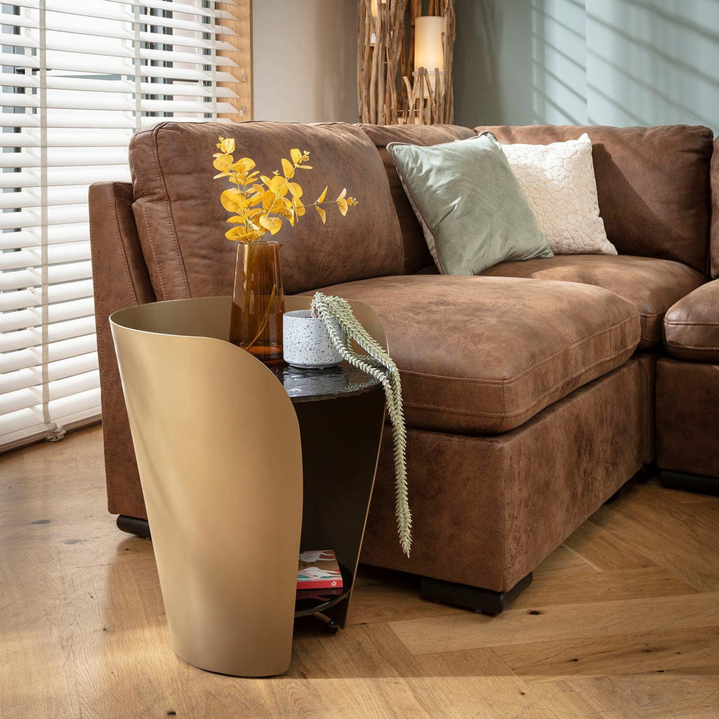 Sapphire Modern Round Black Glass Lamp Side Table with Gold Frame 50cm