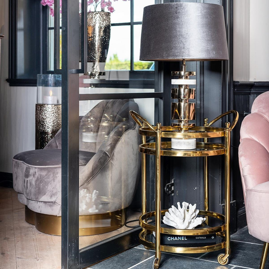 Round Drinks Trolley Dessert Cart Gold Stainless Lounge Dining Room 550 mm