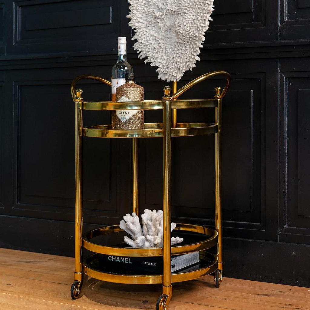 Round Drinks Trolley Dessert Cart Gold Stainless Lounge Dining Room 550 mm