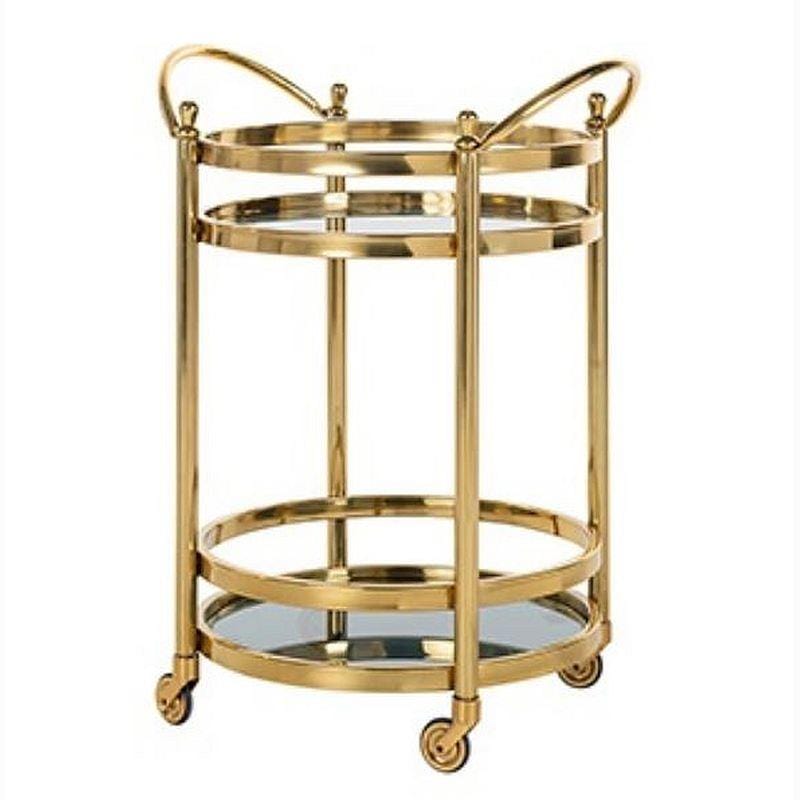 Round Drinks Trolley Dessert Cart Gold Stainless Lounge Dining Room 550 mm