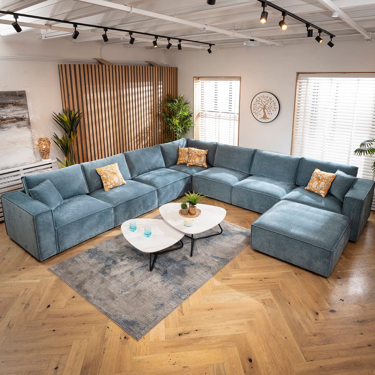 Rupert Large 7 Seater Modular Corner Sofa Aqua Blue 386x386cm 17