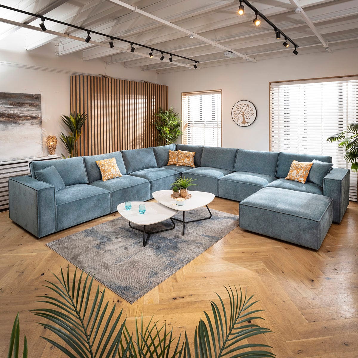 Rupert Large 7 Seater Modular Corner Sofa Aqua Blue 386x386cm 17