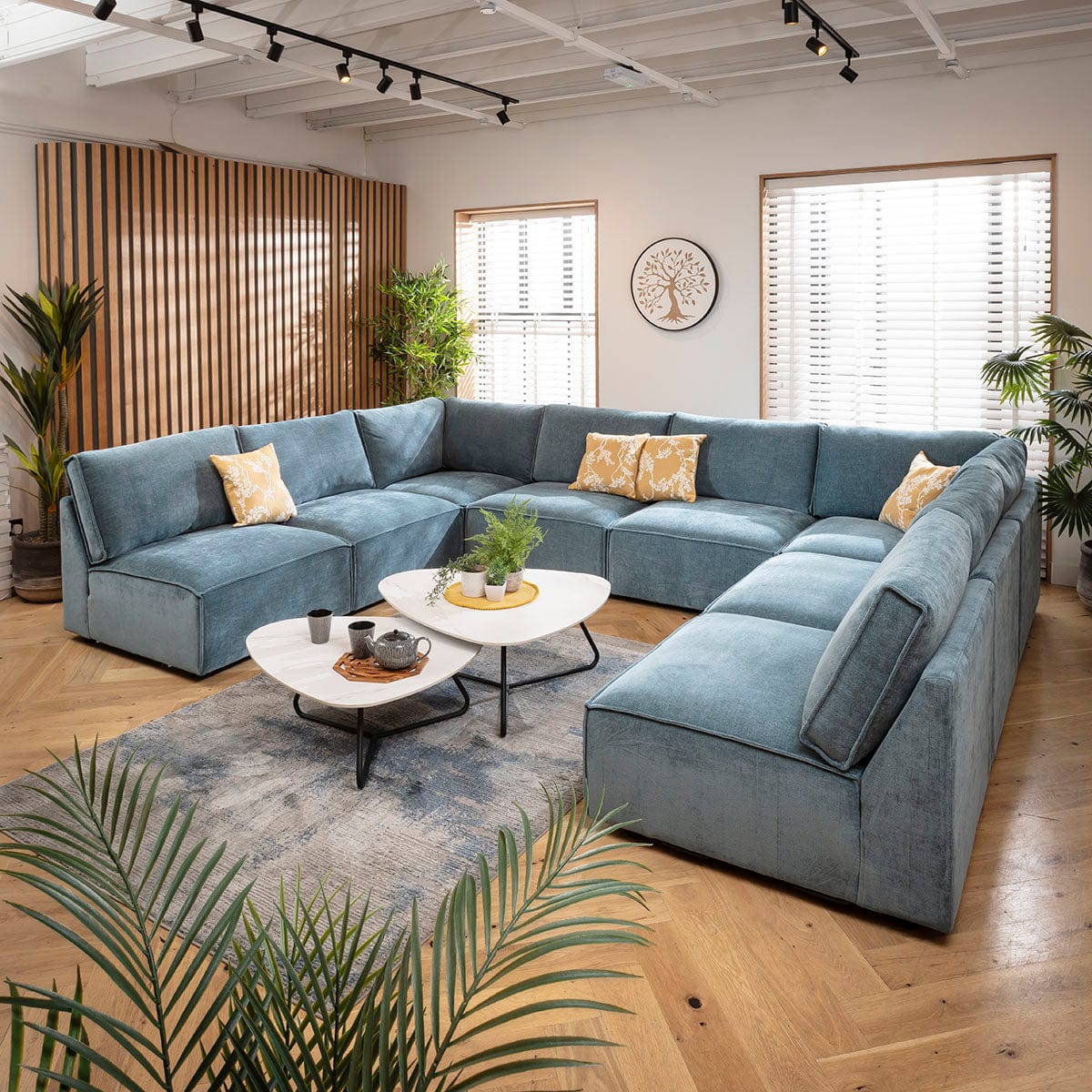 Rupert Large 8 Seater Modular U-Shape Corner Sofa Aqua Blue 374x276cm 18