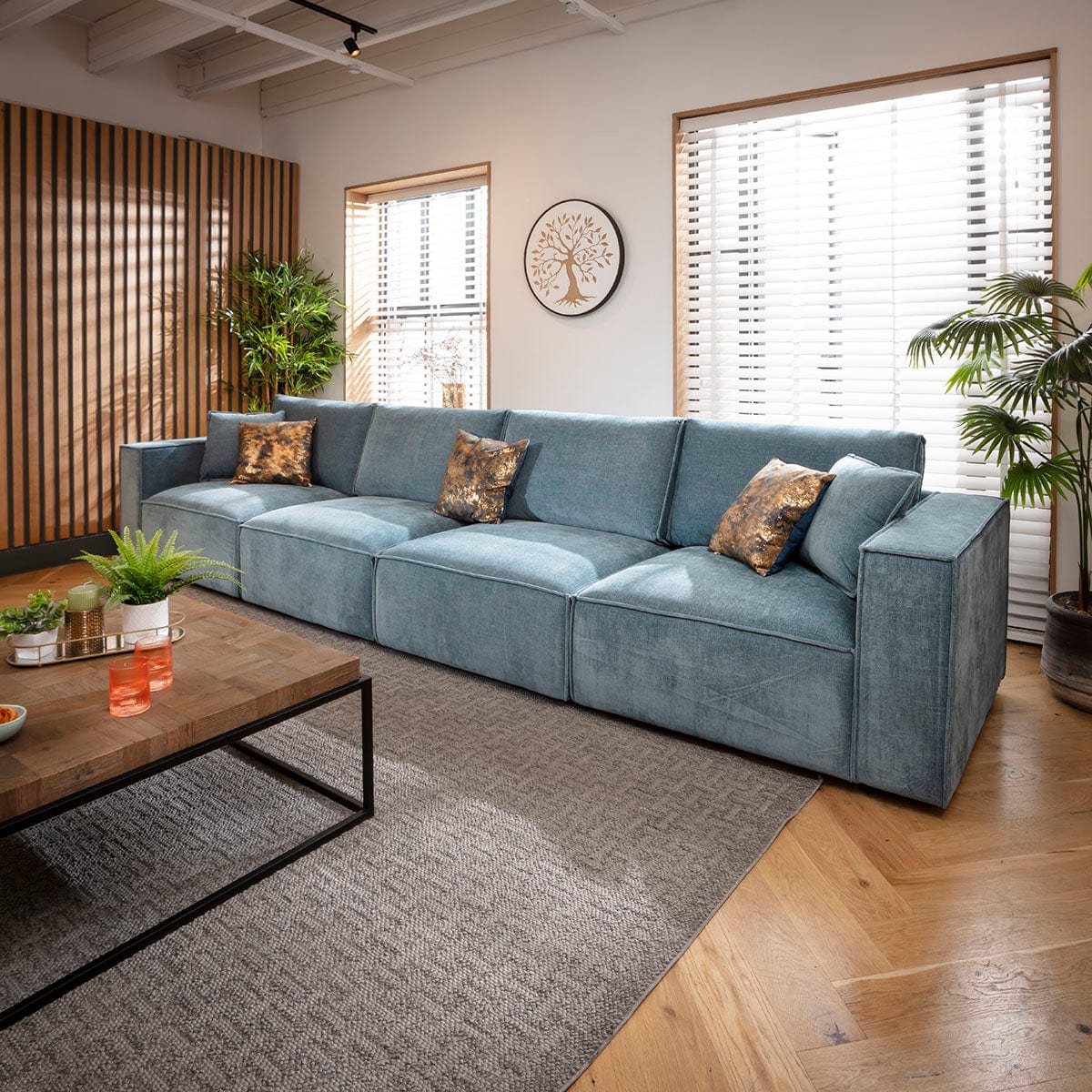 Rupert Large Modern 4 Seater Modular Sofa Settee Aqua Blue 398x98cm 16