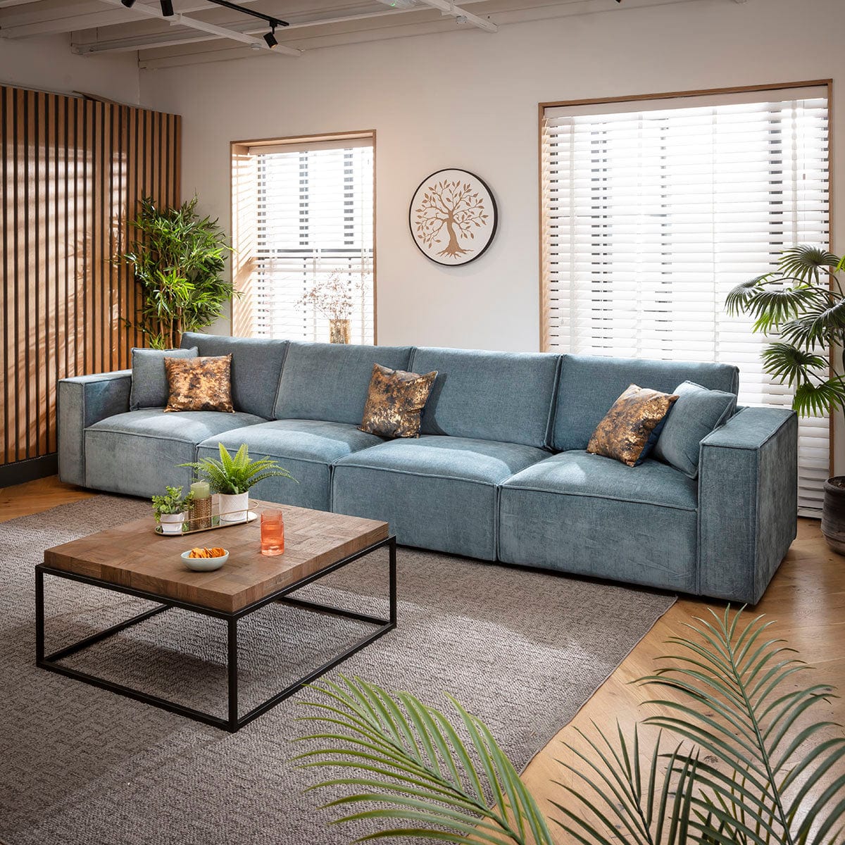 Rupert Large Modern 4 Seater Modular Sofa Settee Aqua Blue 398x98cm 16