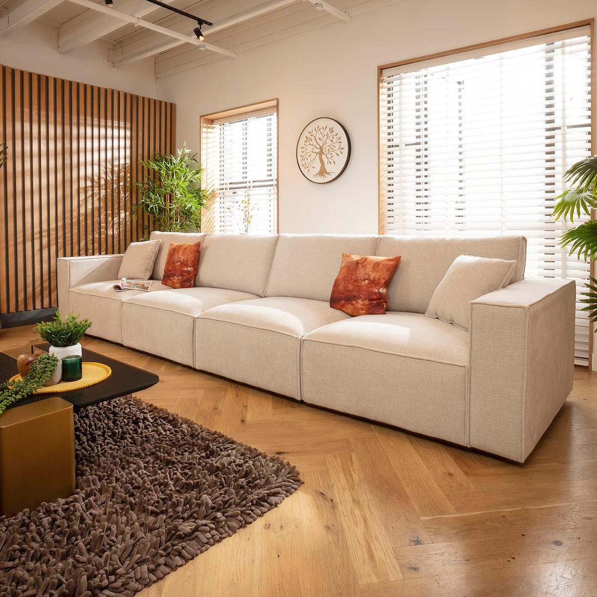Rupert Large Modern 4 Seater Modular Sofa Settee Natural 398x98cm 16