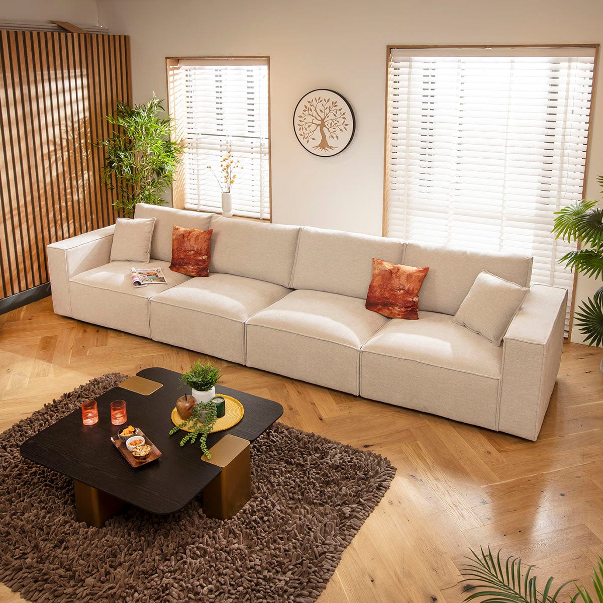 Rupert Large Modern 4 Seater Modular Sofa Settee Natural 398x98cm 16