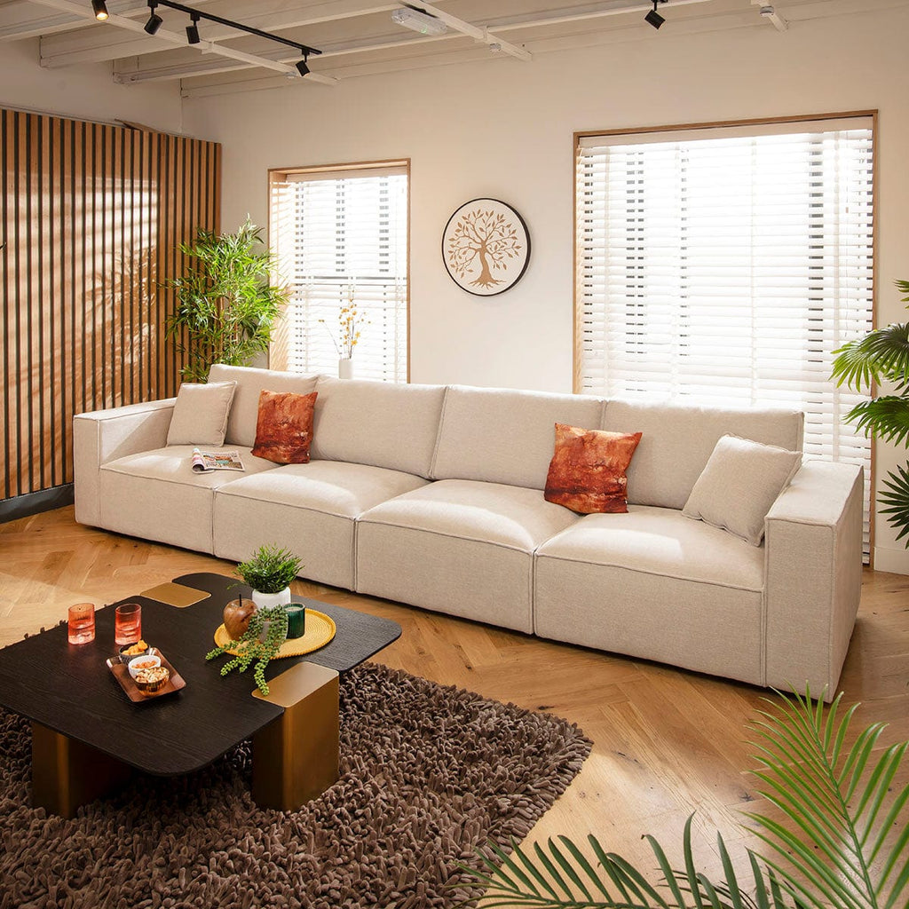 Rupert Large Modern 4 Seater Modular Sofa Settee Natural 398x98cm 16