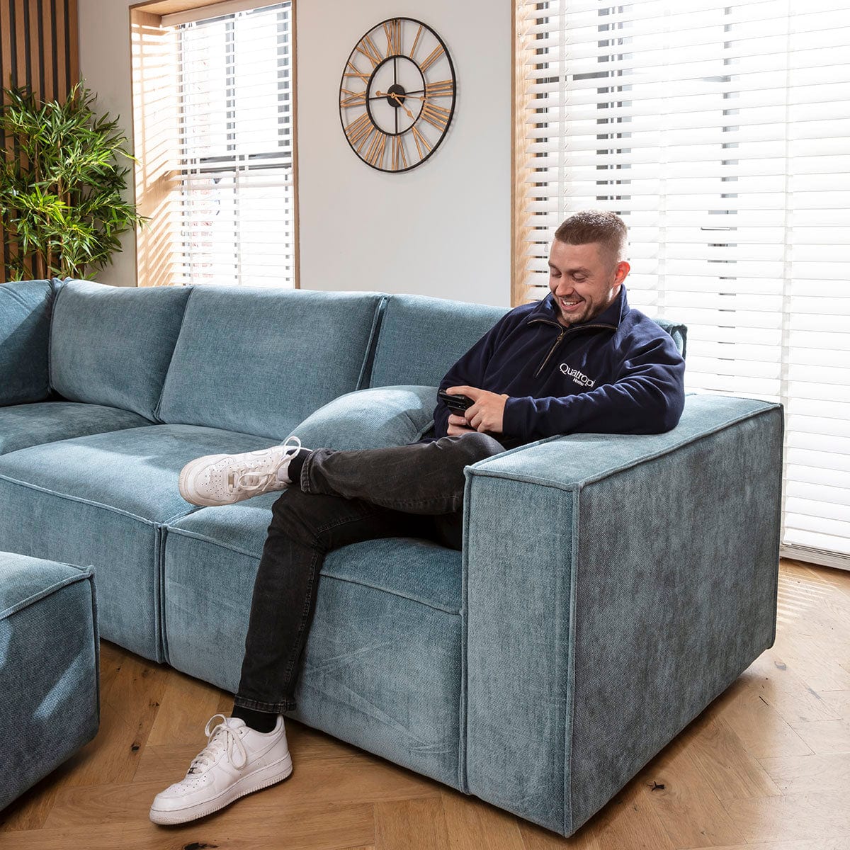 Rupert Modern 4 Seater Modular Corner Sofa Aqua Blue 306x208cm 5