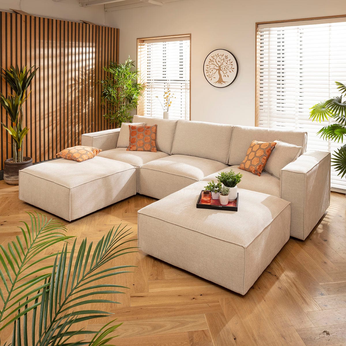 Rupert Modern 3 Seater Modular U-Shape Chaise Sofa Natural 309x196cm 4