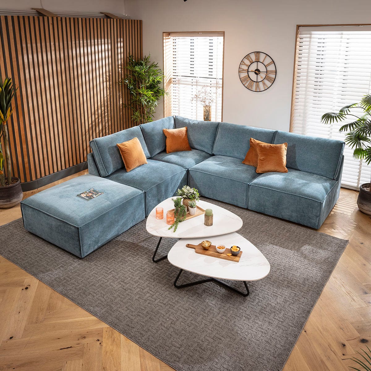 Rupert Modern 4 Seater Modular Corner Sofa Aqua Blue 276x285cm 20