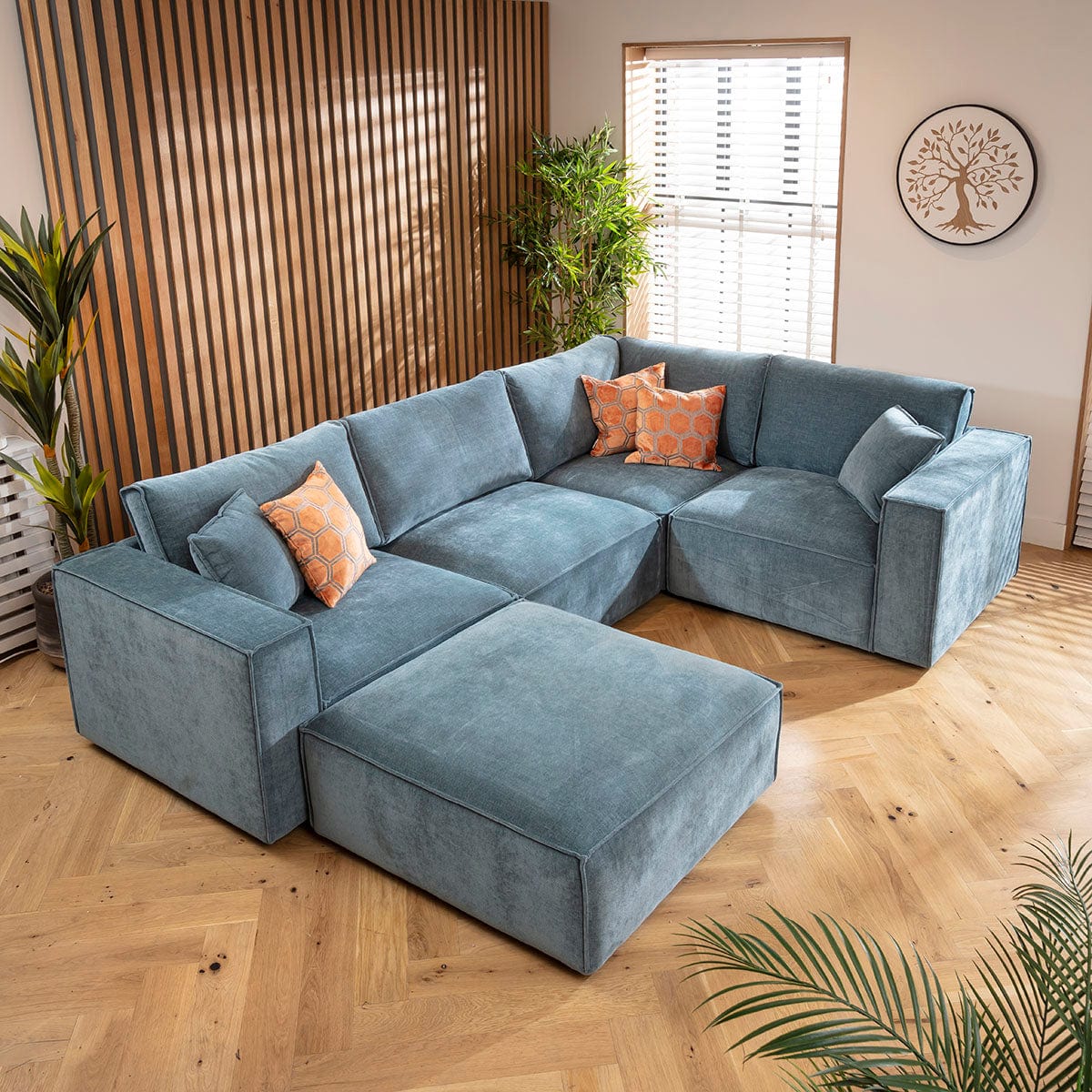 Rupert Modern 4 Seater Modular Corner Sofa Aqua Blue 306x208cm 5