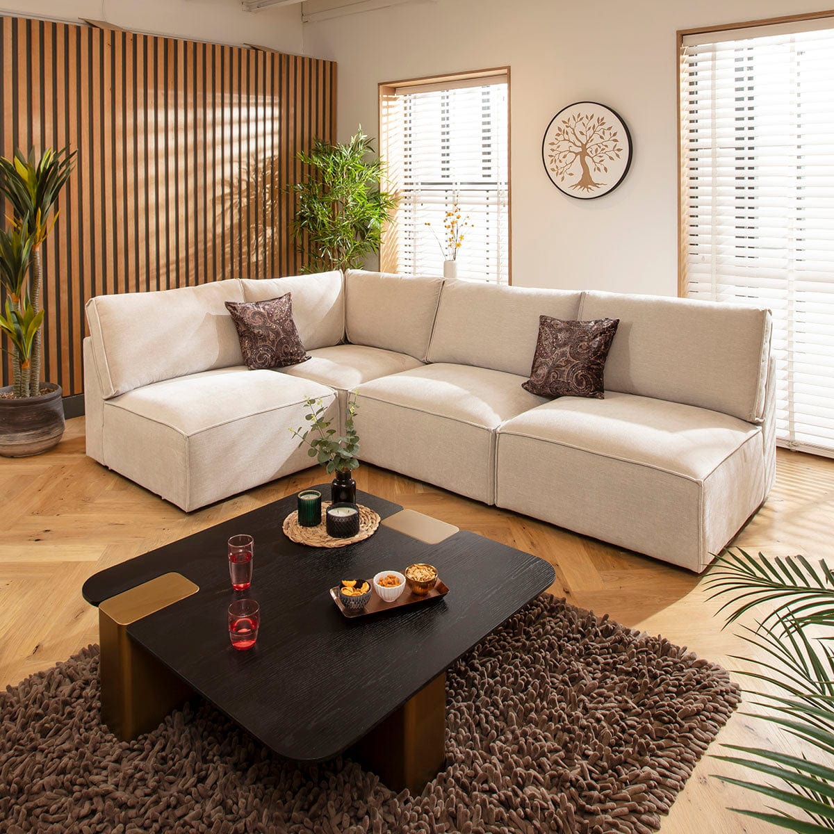 Rupert Modern 4 Seater Modular Corner Sofa Natural 276x187cm 22