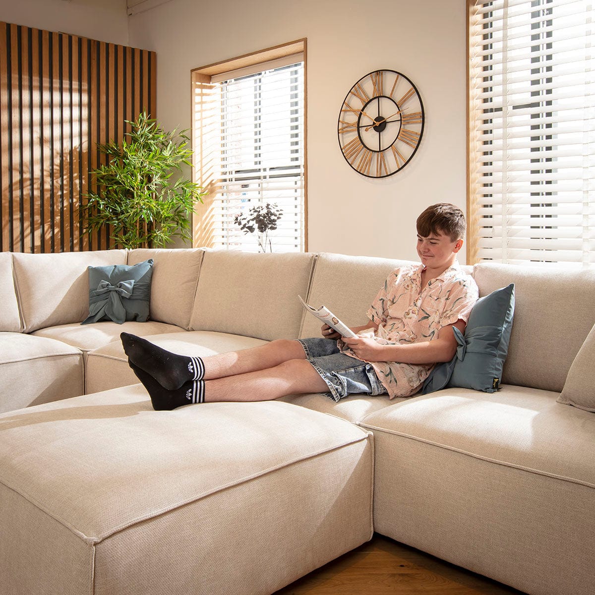 Rupert Modern 4 Seater Modular Corner Sofa Natural 276x285cm 20