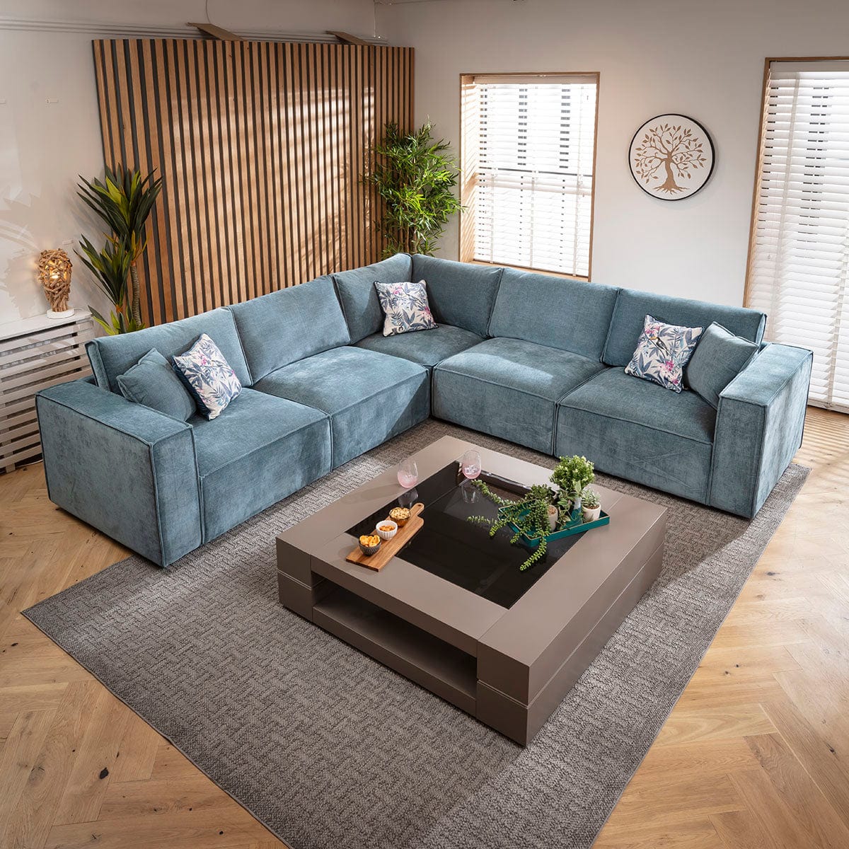 Rupert Modern 5 Seater Modular Corner Sofa Aqua Blue 297x297cm 14